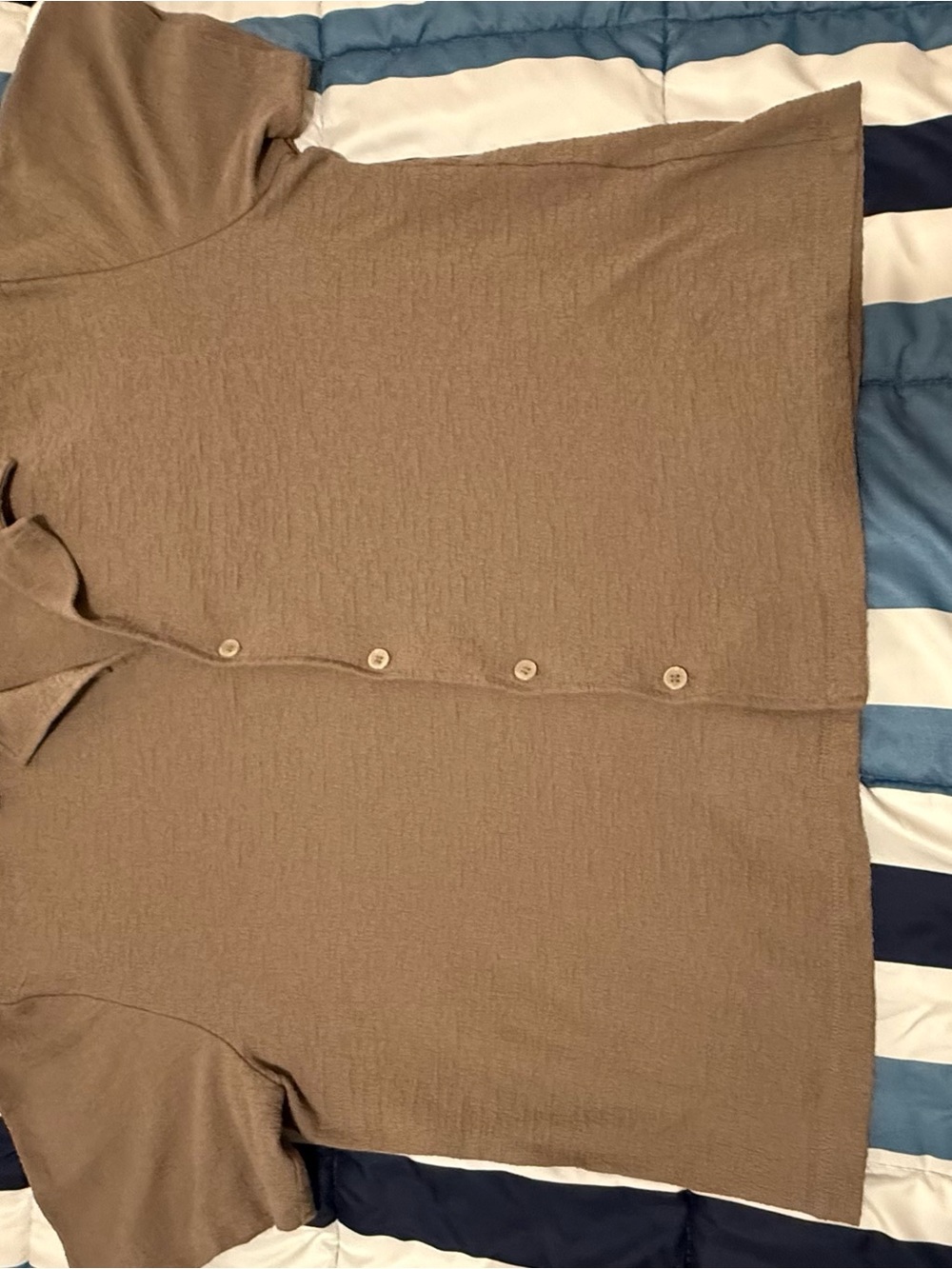 H&M Neutral Taupe Short-Sleeve Button Top